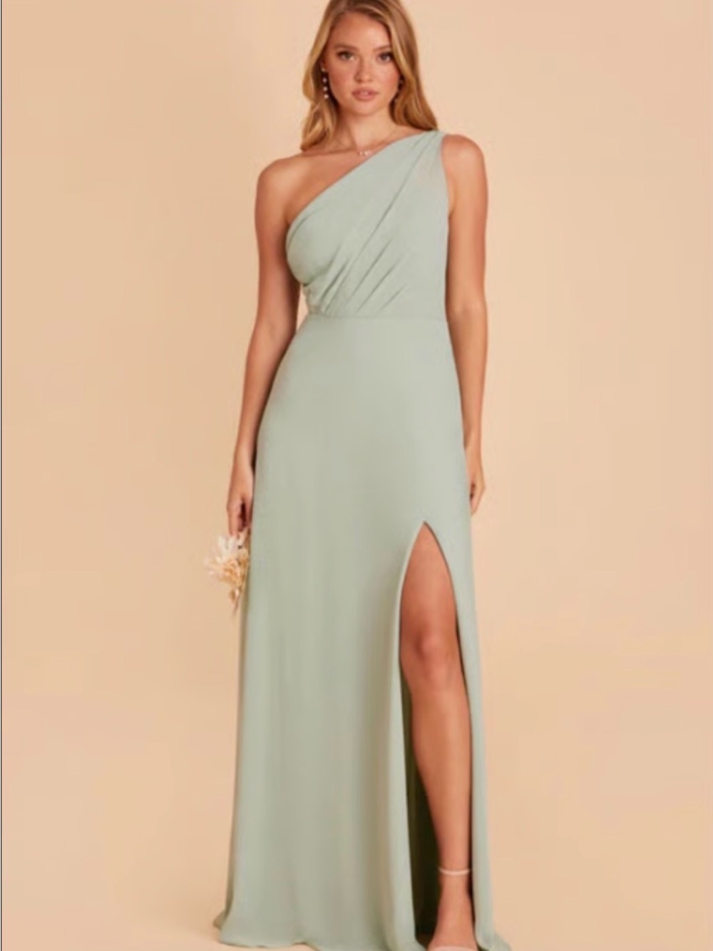 Birdy Grey One-Shoulder Sage Green Bridal Party Gown